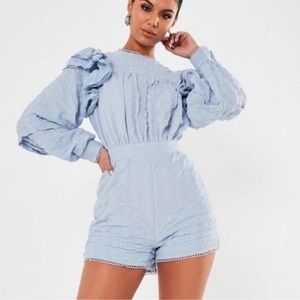 MISSGUIDED Frill Sleeve Baby Blue Romper in Petite 4